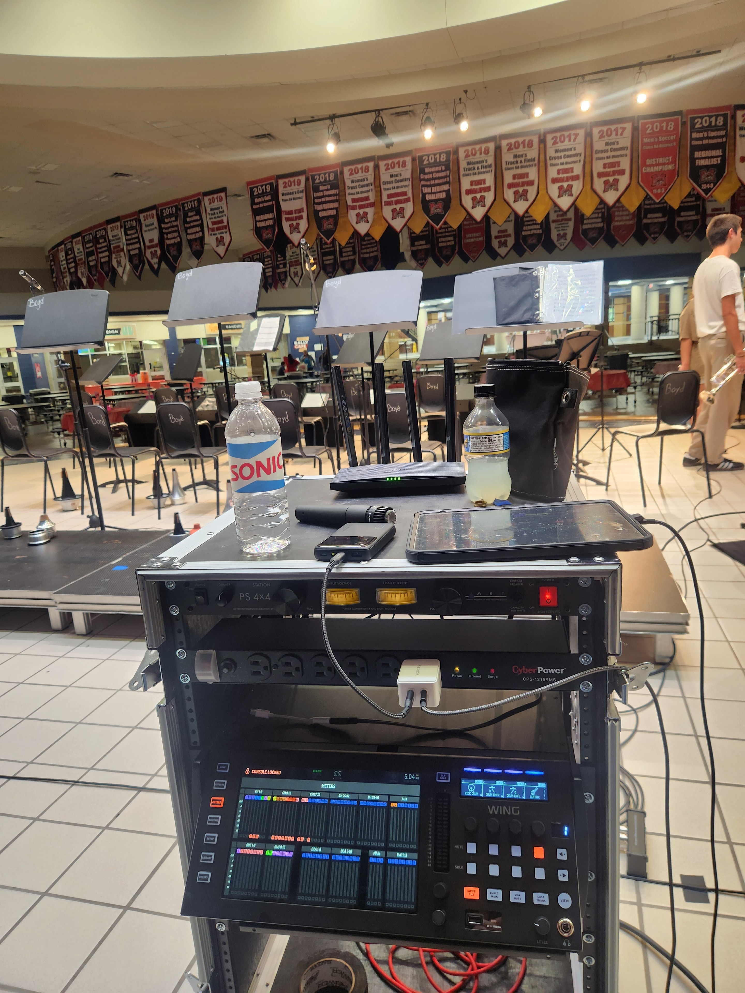 Front-of-house setup at a live event