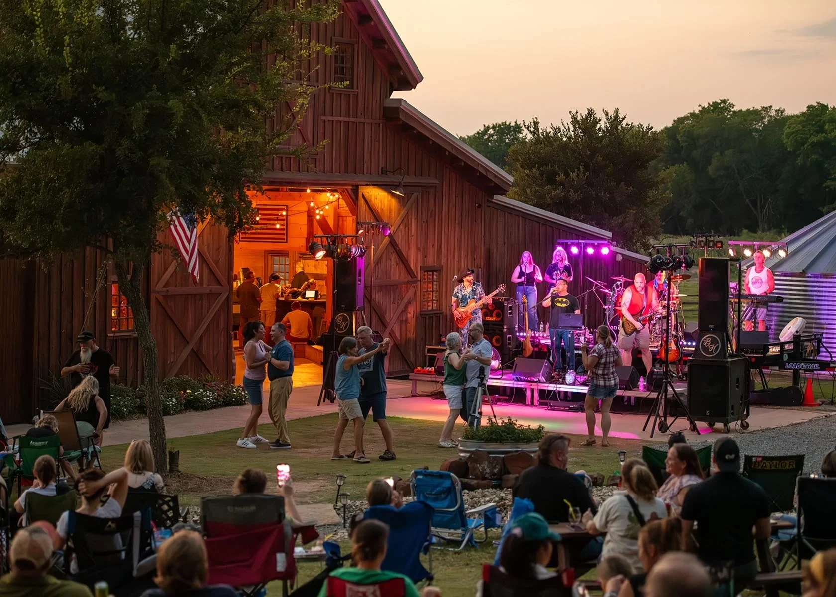 Outdoor concert at sunset